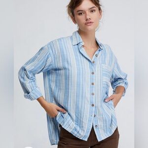 Billabong In the Tide Striped Boho Casual Button-Down Shirt in Blue Skies L/12